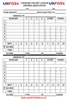 20 Over Match Card - 4 Overs Per Bowler - Cheshire Cricket League