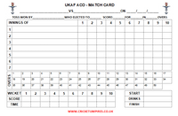 UKAF ACO - 50 Over Match Card - 10 Overs Per Bowler