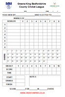 45 Over Match Card - 9 Overs Per Bowler - Bedfordshire County Cricket League