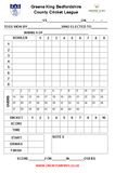 45 Over Match Card - 9 Overs Per Bowler - Bedfordshire County Cricket League