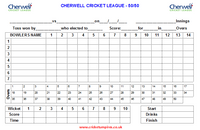 50 Over Match Card - 14 Overs Per Bowler - Cherwell Cricket League
