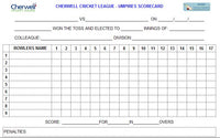 53 Over Match Card - 17 Overs Per Bowler - Cherwell Cricket League
